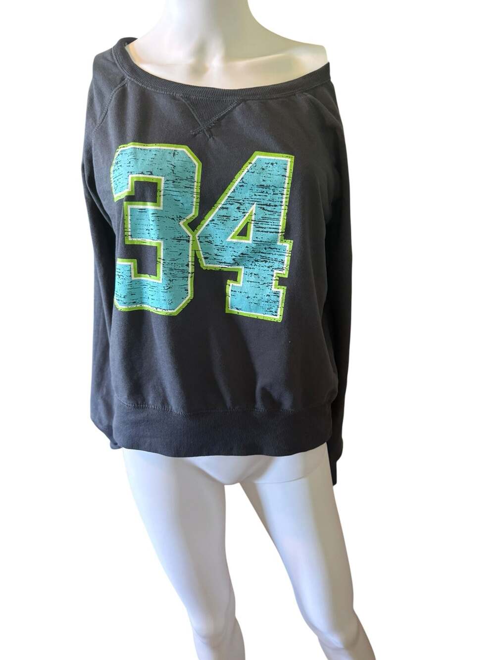 Energie Women's Charcoal Graphic '34' Long Sleeve Off-The-Shoulder Sweatshirt